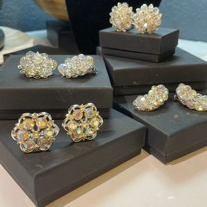 Vintage Clip Earrings 4 Pair AB Sparkly